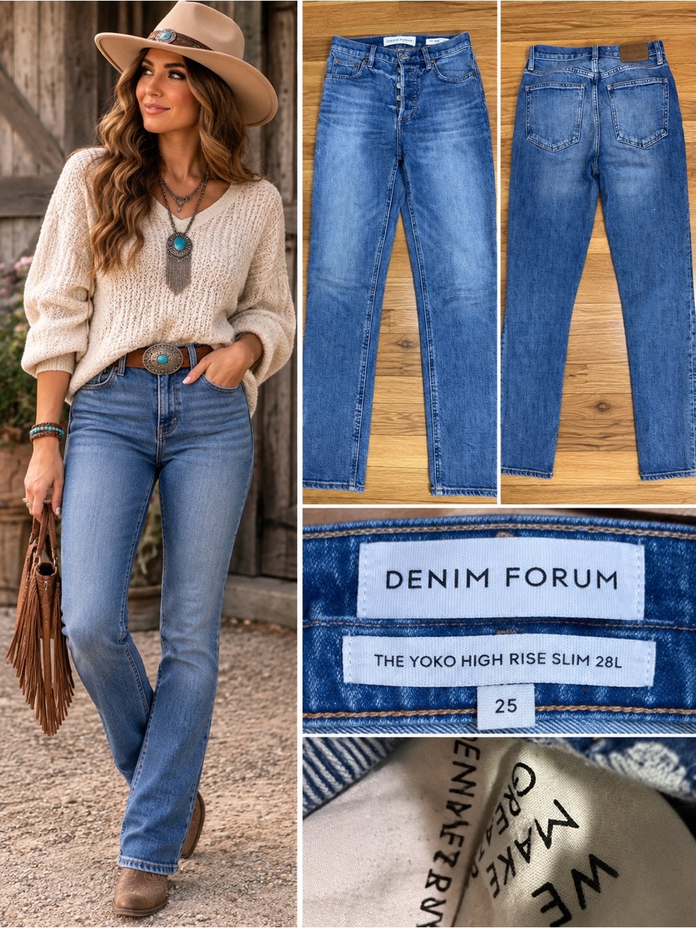 Denim Forum The Yoko High Rise Slim Jeans Medium Wash Size 25 28L
